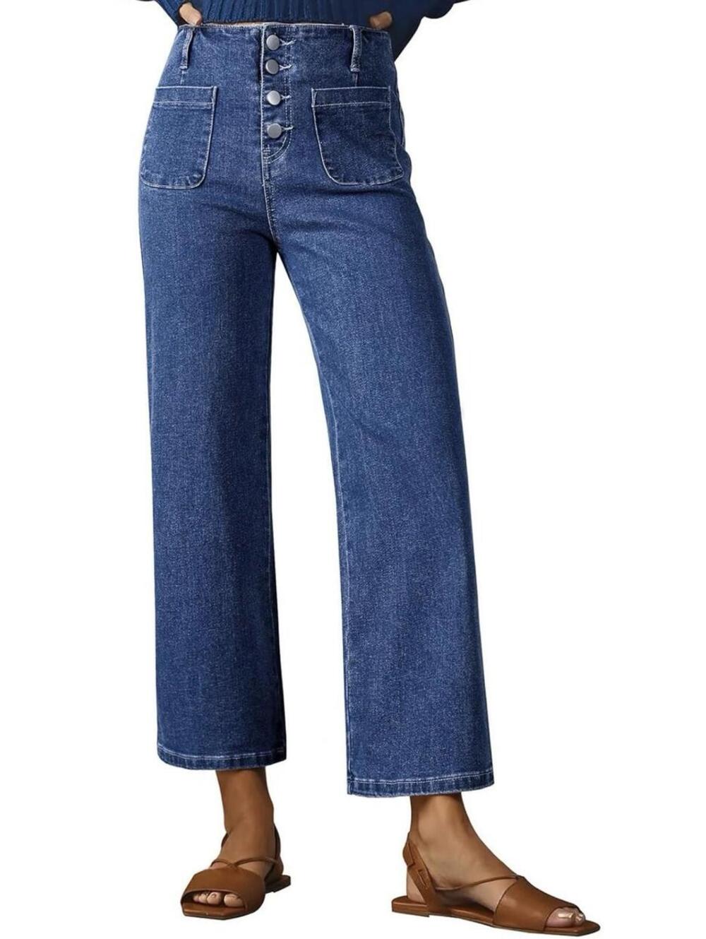 Sidefeel Womens Wide Straight Leg High Waisted Stretch Jeans Loose Denim Pants 4